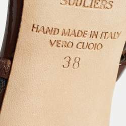 Pre Owned Malone Souliers Brown Croc Embossed and Patent Leather Frankie Mules Size 38