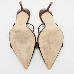 Pre Owned Malone Souliers Brown Croc Embossed and Patent Leather Frankie Mules Size 38