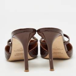 Pre Owned Malone Souliers Brown Croc Embossed and Patent Leather Frankie Mules Size 38