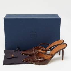 Pre Owned Malone Souliers Brown Croc Embossed and Patent Leather Frankie Mules Size 38