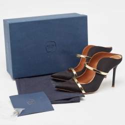 Pre Owned Malone Souliers  Black/Gold Satin Maureen  Pumps Size 37.5