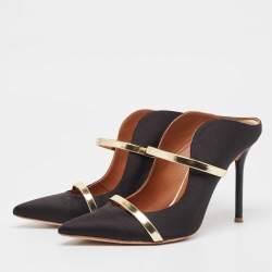 Pre Owned Malone Souliers  Black/Gold Satin Maureen  Pumps Size 37.5