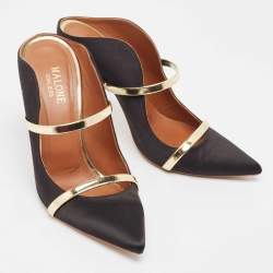 Pre Owned Malone Souliers  Black/Gold Satin Maureen  Pumps Size 37.5