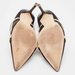 Pre Owned Malone Souliers  Black/Gold Satin Maureen  Pumps Size 37.5
