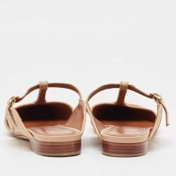 Pre Owned Malone Souliers Beige/Leather Raffia and Leather Marion Buckle Detail Flat Sandals Size 36