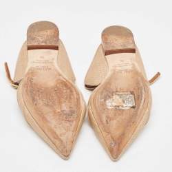 Pre Owned Malone Souliers Beige/Leather Raffia and Leather Marion Buckle Detail Flat Sandals Size 36