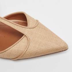 Pre Owned Malone Souliers Beige/Leather Raffia and Leather Marion Buckle Detail Flat Sandals Size 36