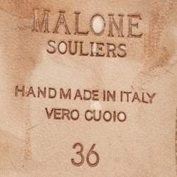 Pre Owned Malone Souliers Beige/Leather Raffia and Leather Marion Buckle Detail Flat Sandals Size 36