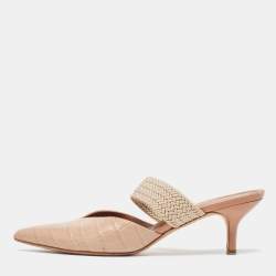 Pre Owned Malone Souliers Beige Croc Embossed Maisie Mules Size 38