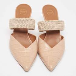 Pre Owned Malone Souliers Beige Croc Embossed Maisie Mules Size 38