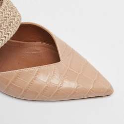 Pre Owned Malone Souliers Beige Croc Embossed Maisie Mules Size 38