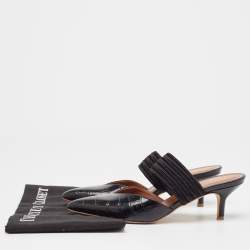 Pre Owned Malone Souliers Black Croc Embossed Leather Maisie Mules Size 36.5