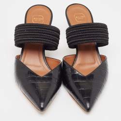 Pre Owned Malone Souliers Black Croc Embossed Leather Maisie Mules Size 36.5
