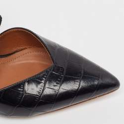 Pre Owned Malone Souliers Black Croc Embossed Leather Maisie Mules Size 36.5