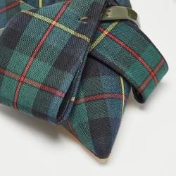 Pre Owned Malone Souliers Green Check Canvas Pointed Toe Mules Size 38.5