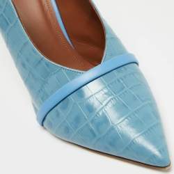 Pre Owned Malone Souliers Blue Croc Embossed Maureen Mules Size 40