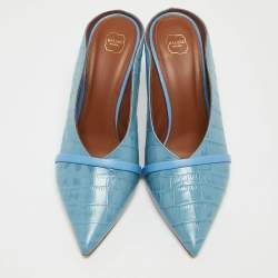 Pre Owned Malone Souliers Blue Croc Embossed Maureen Mules Size 40