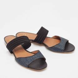 Malone Souliers Grey/Black Woven Raffia Slides Size 40.5