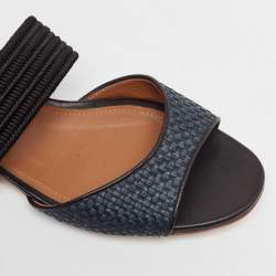 Malone Souliers Grey/Black Woven Raffia Slides Size 40.5