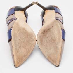 Pre Owned Malone Souliers  Grey/Blue Suede and Patent  Pumps Size 38.5