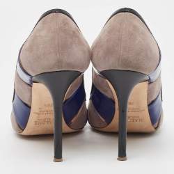 Pre Owned Malone Souliers  Grey/Blue Suede and Patent  Pumps Size 38.5