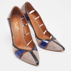Pre Owned Malone Souliers  Grey/Blue Suede and Patent  Pumps Size 38.5