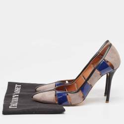 Pre Owned Malone Souliers  Grey/Blue Suede and Patent  Pumps Size 38.5
