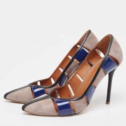 Pre Owned Malone Souliers  Grey/Blue Suede and Patent  Pumps Size 38.5