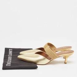 Pre Owned Malone Souliers Gold Leather Maisie Mules Size 38.5