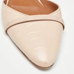 Pre Owned Malone Souliers Slight Pink Croc Embossed Leather Elsie Ballerina Flats Size 39.5