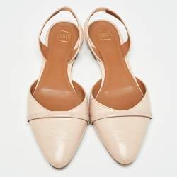 Pre Owned Malone Souliers Slight Pink Croc Embossed Leather Elsie Ballerina Flats Size 39.5