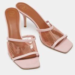 Malone Souliers Light Pink Leather and PVC Laney Slide Sandals Size 39.5 