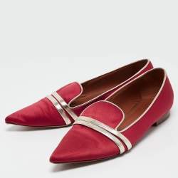 Malone Souliers Burgundy/Silver Satin and Leather Loafers Size 39