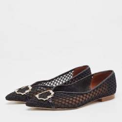 Pre Owned Malone Souliers Black Mesh Collina Ballet Flats Size 40