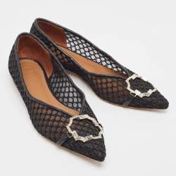 Pre Owned Malone Souliers Black Mesh Collina Ballet Flats Size 40