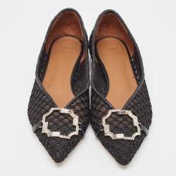 Pre Owned Malone Souliers Black Mesh Collina Ballet Flats Size 40