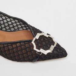 Pre Owned Malone Souliers Black Mesh Collina Ballet Flats Size 40