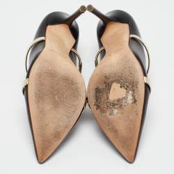 Pre Owned Malone Souliers Black/Gold Leather Maureen Mules Size 37