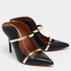 Pre Owned Malone Souliers Black/Gold Leather Maureen Mules Size 37