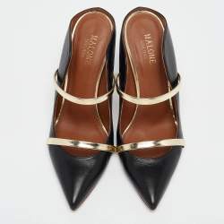 Pre Owned Malone Souliers Black/Gold Leather Maureen Mules Size 37
