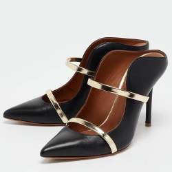 Pre Owned Malone Souliers Black/Gold Leather Maureen Mules Size 37