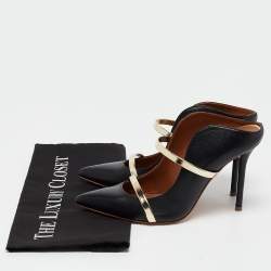 Pre Owned Malone Souliers Black/Gold Leather Maureen Mules Size 37