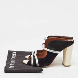 Pre Owned Malone Souliers Black/Silver Suede and Leather Maureen Sandals Size 38