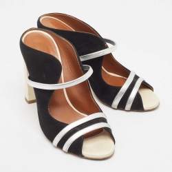 Pre Owned Malone Souliers Black/Silver Suede and Leather Maureen Sandals Size 38