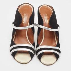 Pre Owned Malone Souliers Black/Silver Suede and Leather Maureen Sandals Size 38