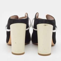 Pre Owned Malone Souliers Black/Silver Suede and Leather Maureen Sandals Size 38