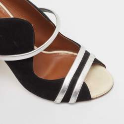 Pre Owned Malone Souliers Black/Silver Suede and Leather Maureen Sandals Size 38