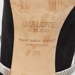 Pre Owned Malone Souliers Black/Silver Suede and Leather Maureen Sandals Size 38