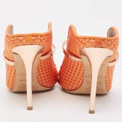 Malone Souliers Orange Woven Satin Maureen Mules Size 38