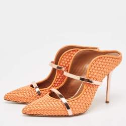 Malone Souliers Orange Woven Satin Maureen Mules Size 38